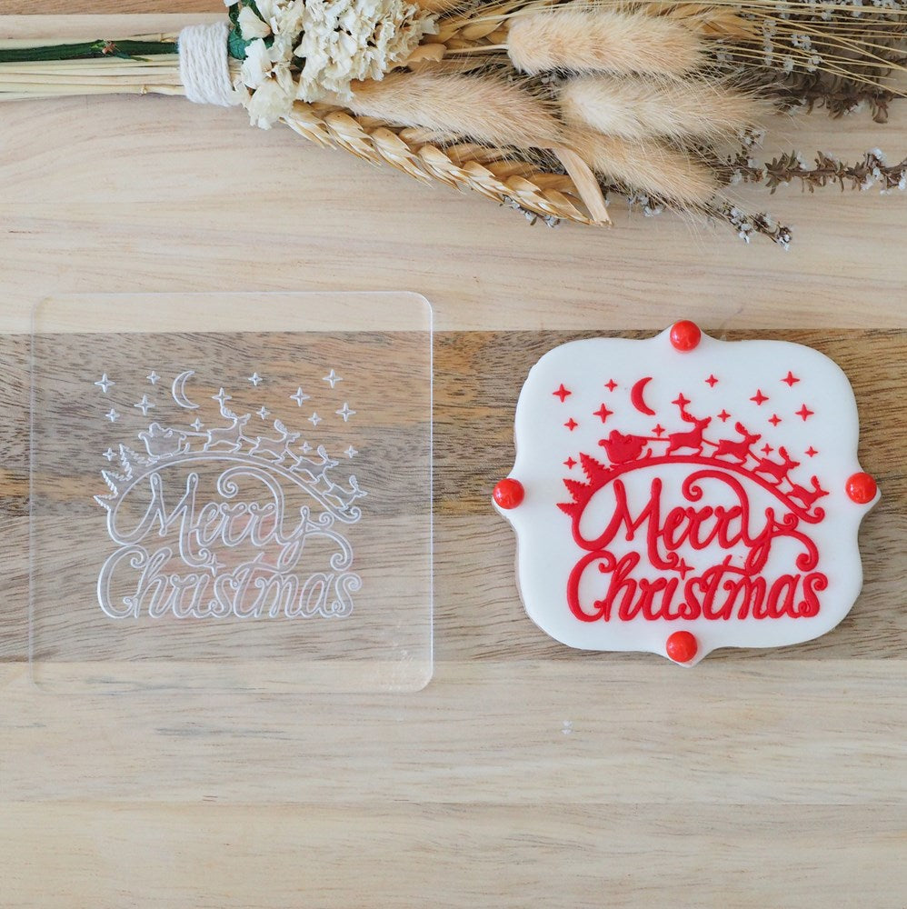 Christmas - Merry Christmas (Santa with Sleigh) Raise It Up / Deboss Cookie Stamp