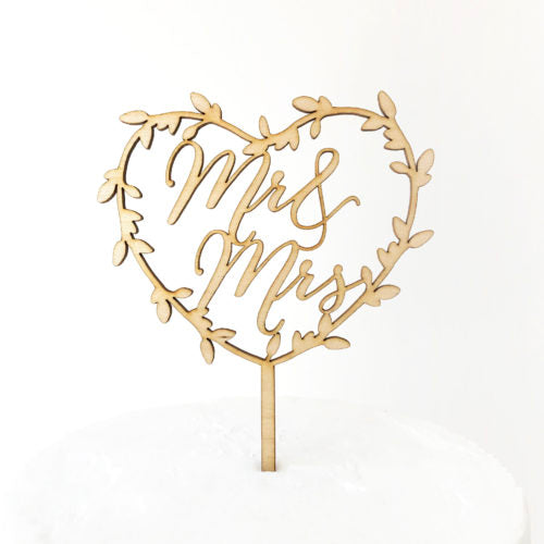 Mr and Mrs Heart Wreath Cake Topper - Maple Timber