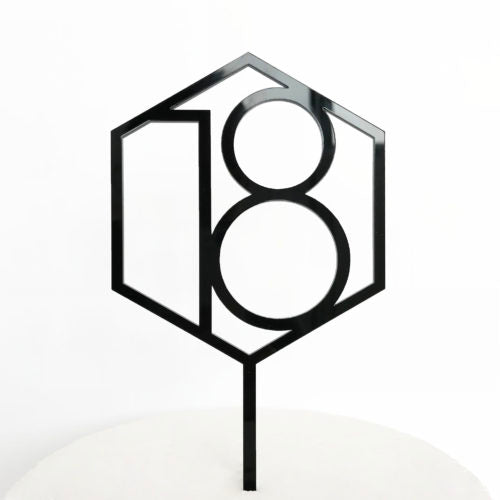 Number 18 Hexagon Cake Topper - Black