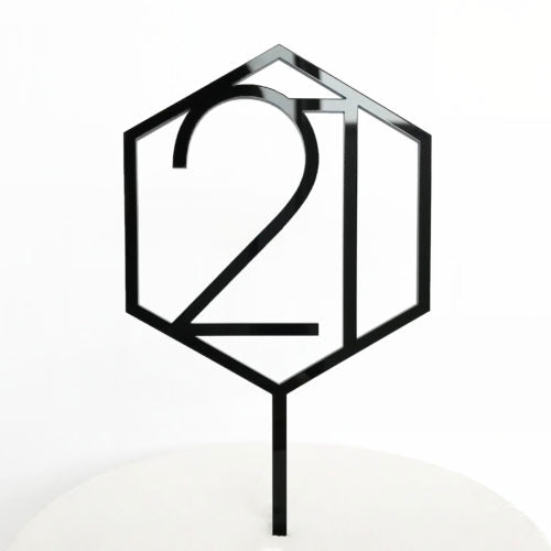 Number 21 Hexagon Cake Topper - Black