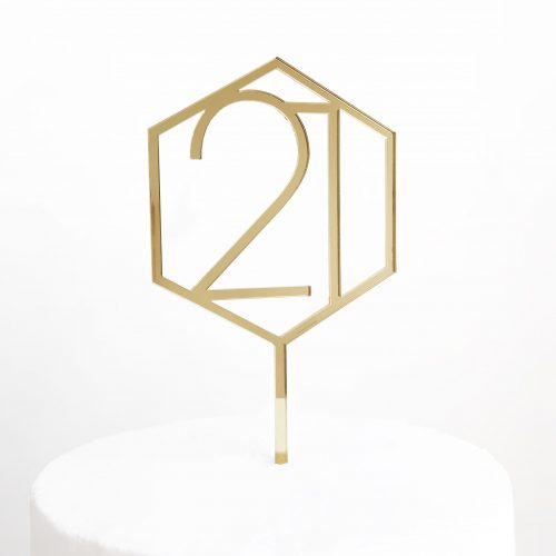 Number 21 Hexagon Cake Topper - Gold Mirror