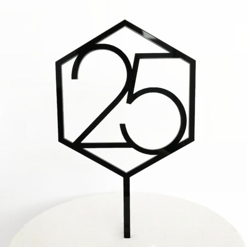 Number 25 Hexagon Cake Topper - Black