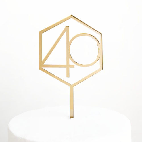 Number 40 Hexagon Cake Topper - Gold Mirror