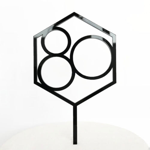 Number 80 Hexagon Cake Topper - Black