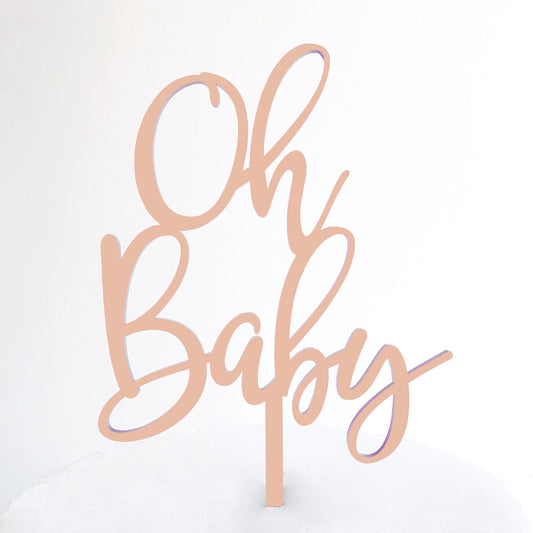 Oh Baby Cake Topper - Rose Gold Mirror