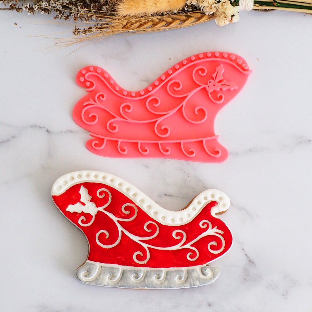 Detail - Santa's Sleigh Emboss 3D Printed Cookie Stamp - STAMP ONLY