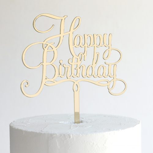 Happy Birthday Cake Topper - Gold Mirror