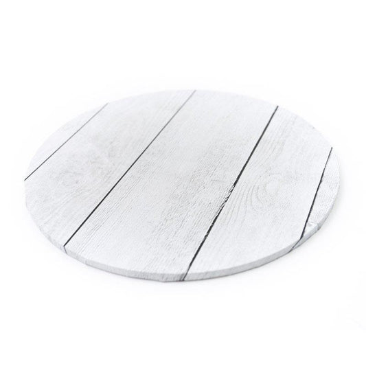 12" Round Printed Masonite Cake Board - White Planks