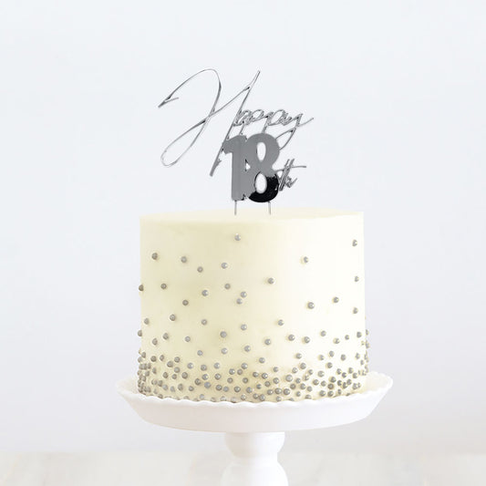 SILVER METAL CAKE TOPPER - HAPPY 18TH