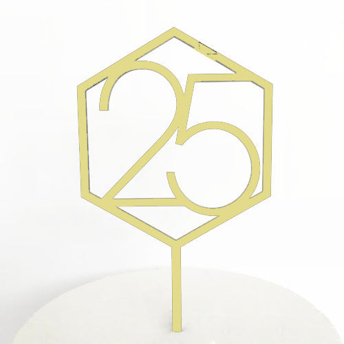 Number 25 Hexagon Cake Topper - Gold Mirror