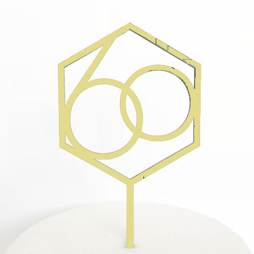 Number 60 Hexagon Cake Topper - Gold Mirror