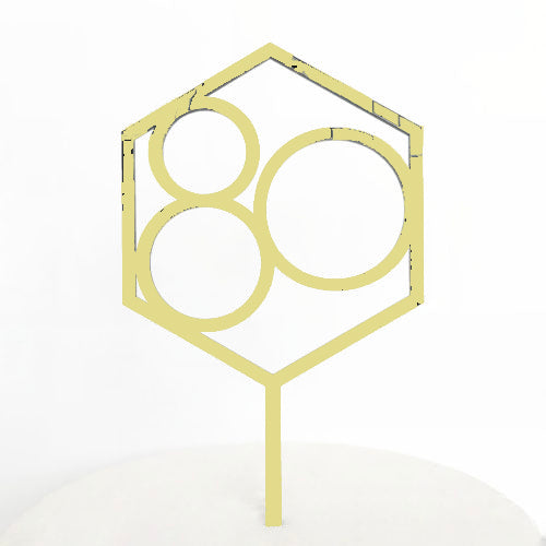 Number 80 Hexagon Cake Topper - Gold Mirror