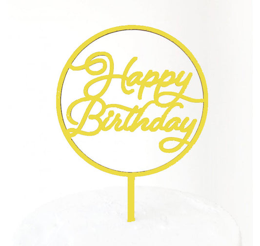 Gather Round Happy Birthday Cake Topper - Gold